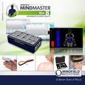 MindMaster Bio 8 mit Softwarebildschirm, Sensorzubehör und Transportkoffer