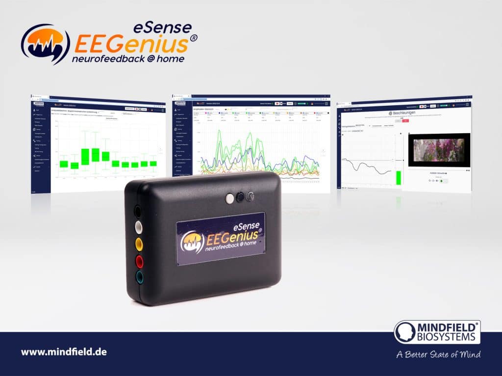 Mindfield eSense EEGenius device with neurofeedback software screenshots