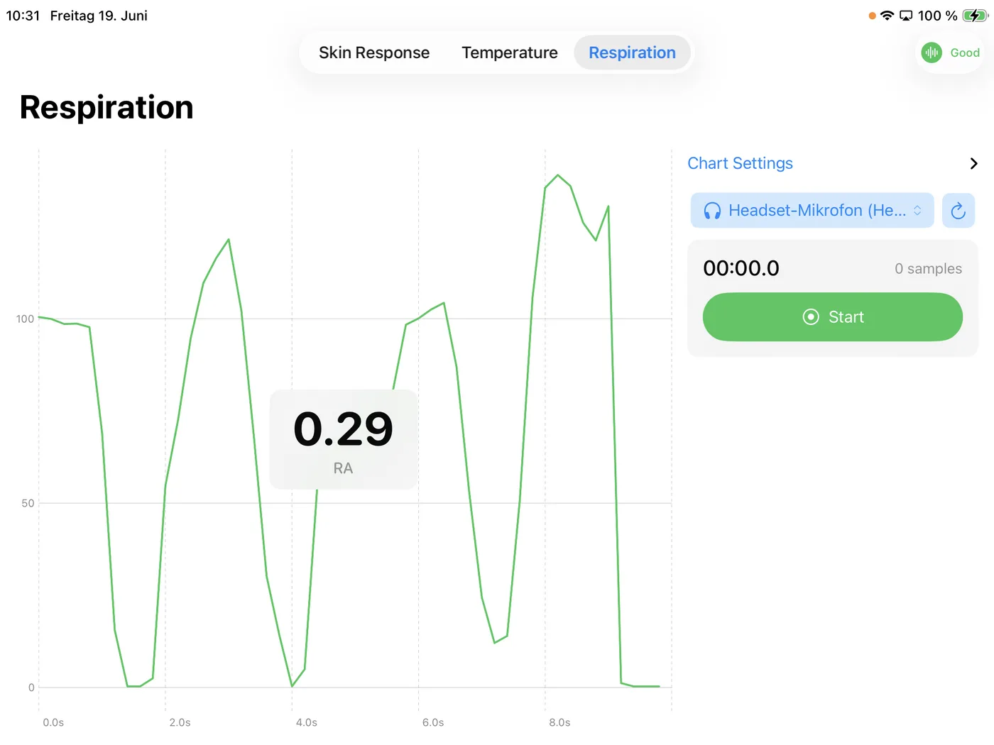 Atmung live in der iOS-Demo