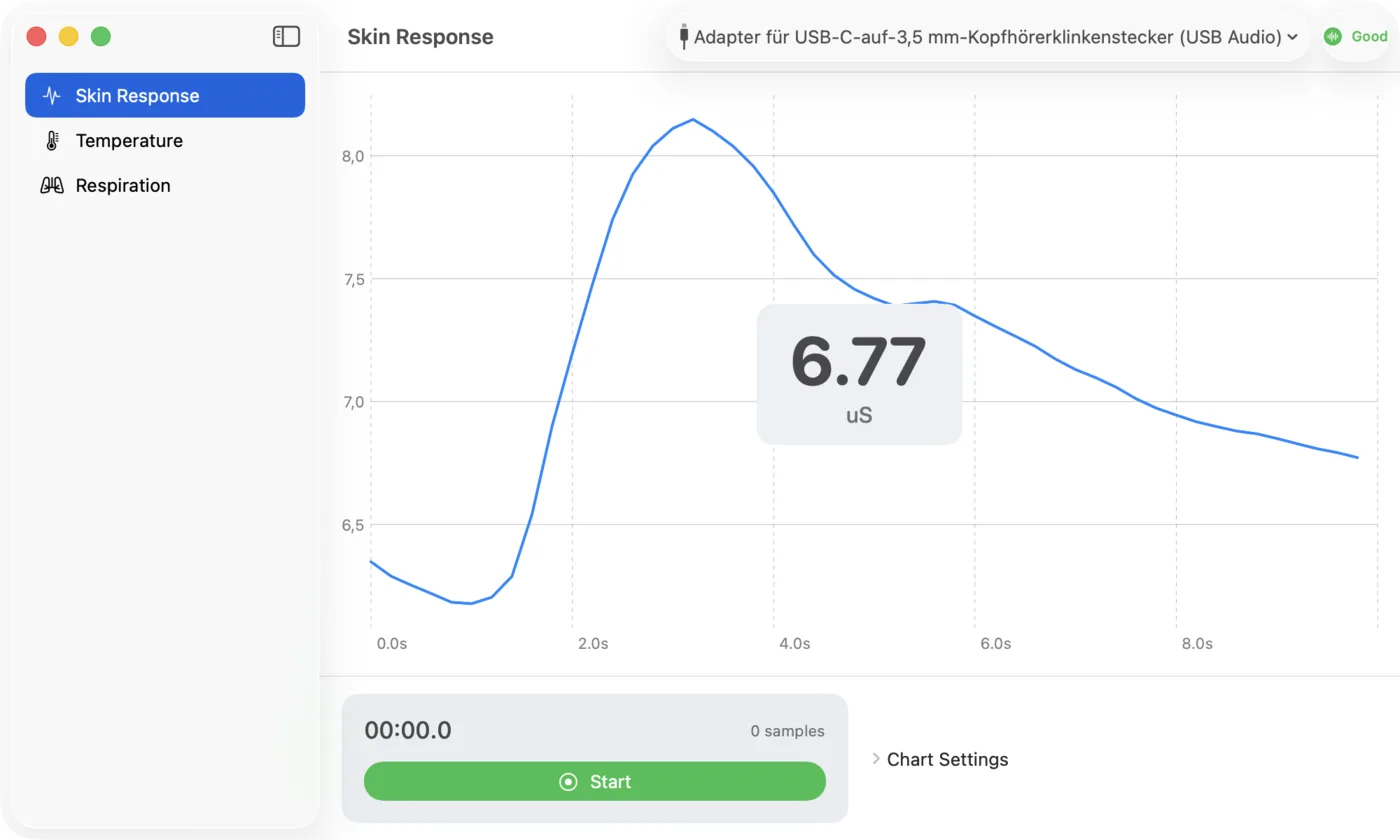 Hautleitwert (EDA) live in der macOS-Demo