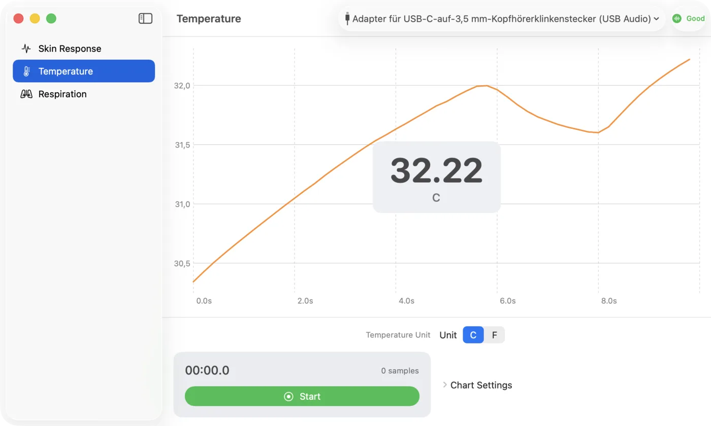 Hauttemperatur live in der macOS-Demo