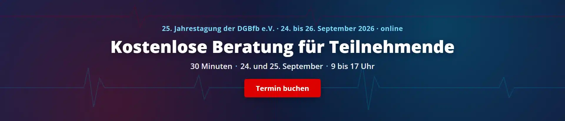 Banner: Kostenlose Beratung fuer Teilnehmende der 25. DGBfb-Jahrestagung am 24. und 25. September 2026