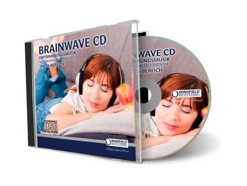 Brainwave CD case: relaxation music in the theta range, cover shows a resting woman