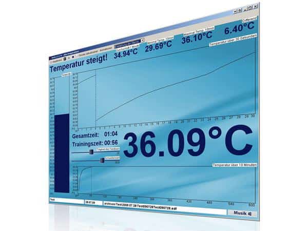 Software-Screenshot: Temperaturdiagramm mit aktuellem Messwert 36,09 °C