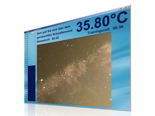 Training screen showing 35.80 °C with feedback that the threshold has been exceeded