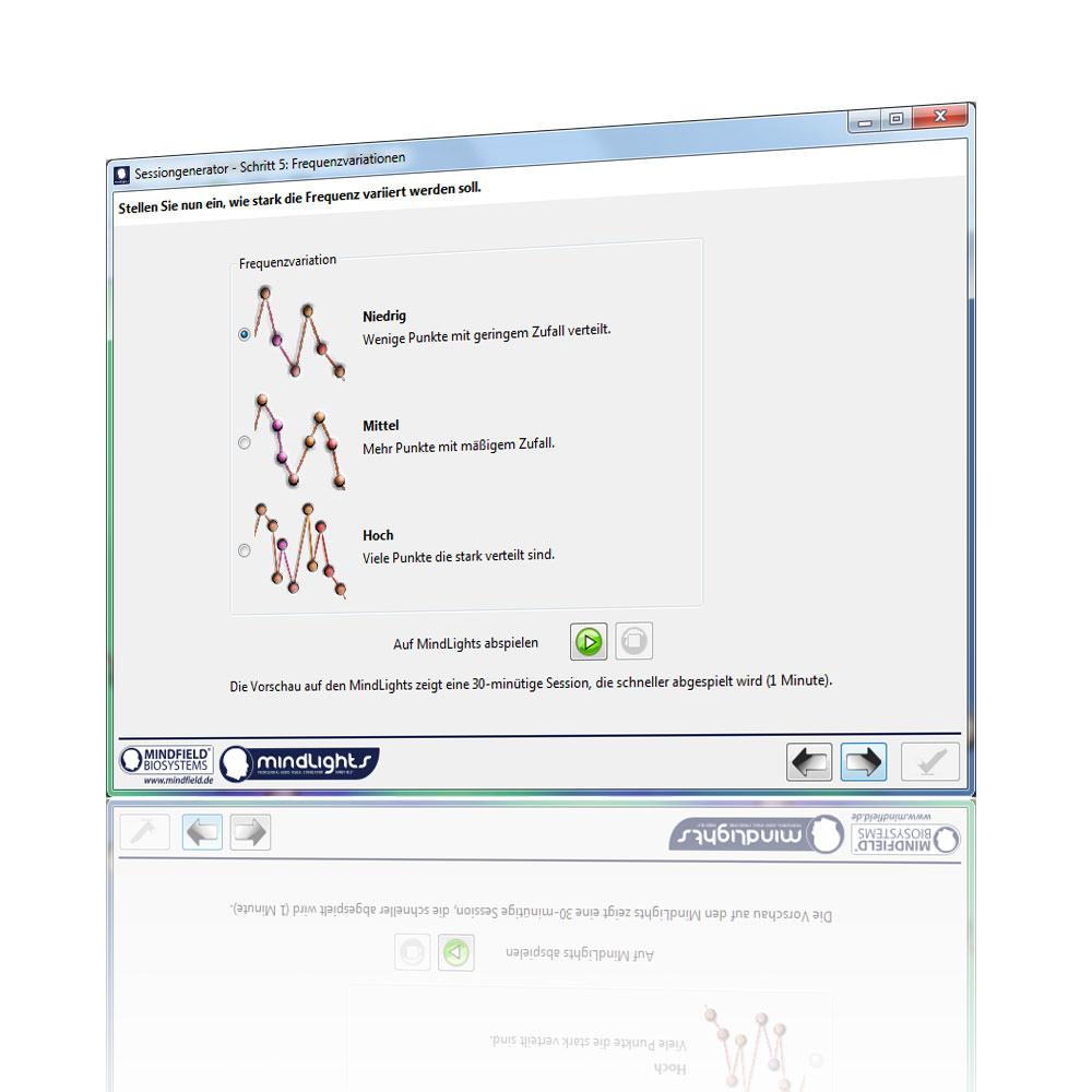 MindLights software screen for adjusting frequency variation (step 5)