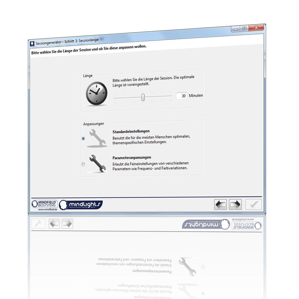 MindLights session wizard: step 3, setting the session length