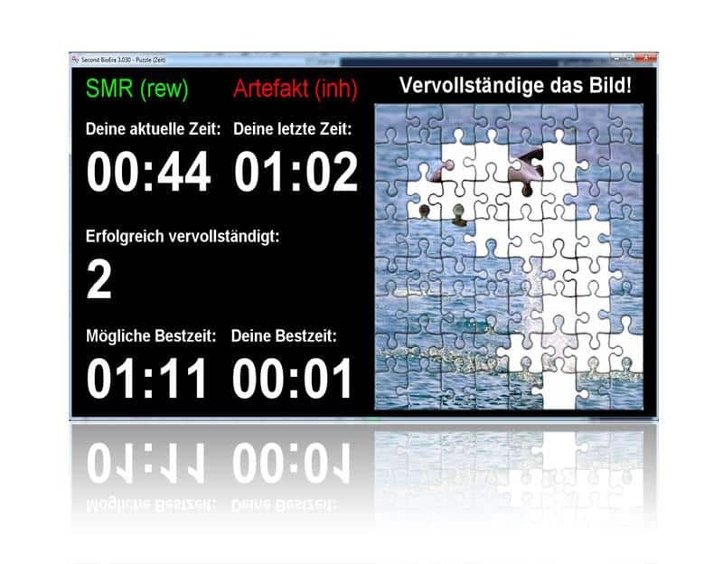 Screenshot: Puzzle-Feedback zeigt Trainingszeiten und teilweise zusammengesetztes Bild