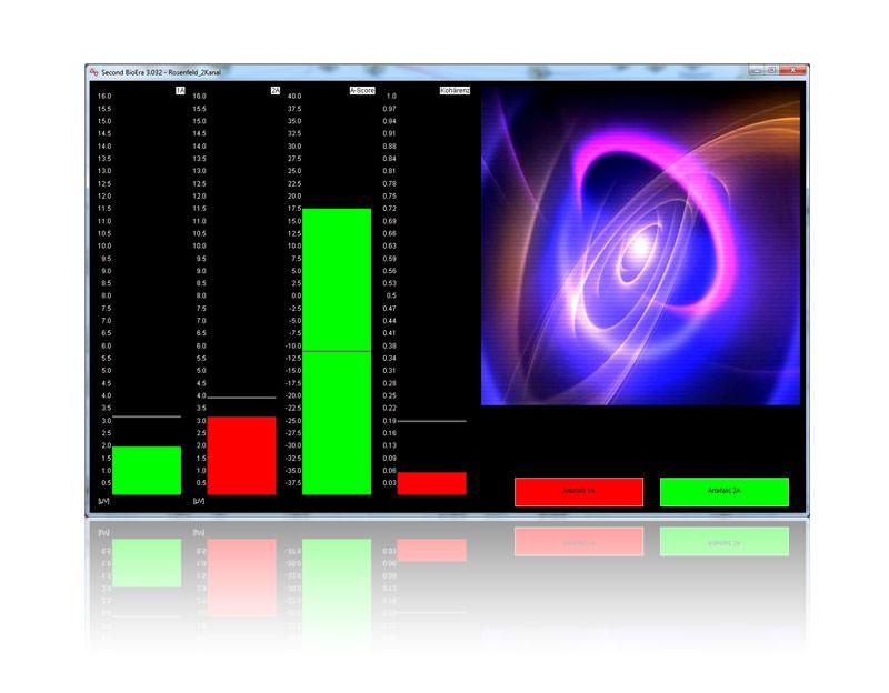 Screenshot: A-Score-Feedback mit farbigen Balken und Galaxienbild als Belohnungsgrafik
